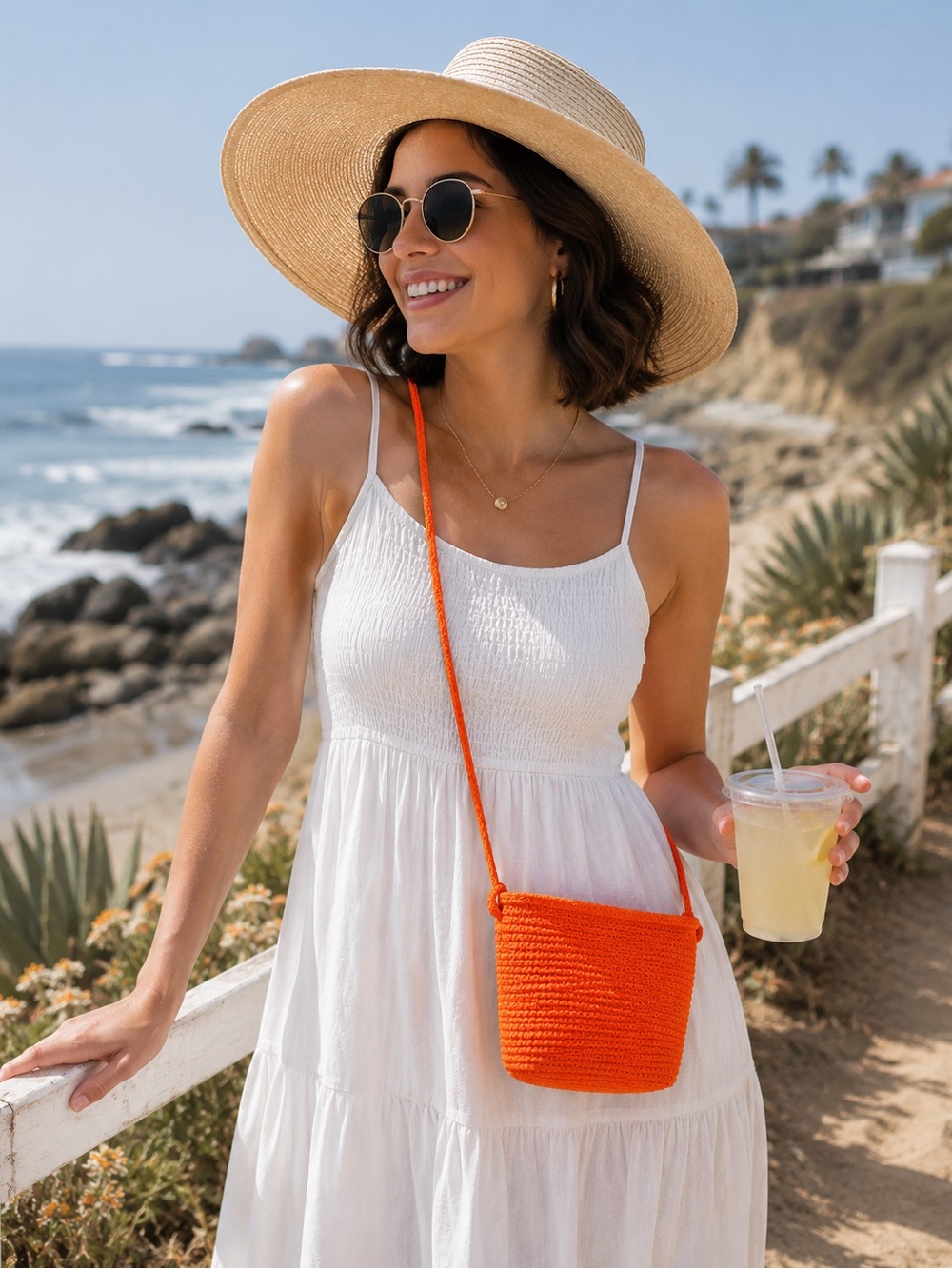 Bright Orange Straw Handwoven Mini Crossbody Bag Boho Summer Shoulder Purse NEW